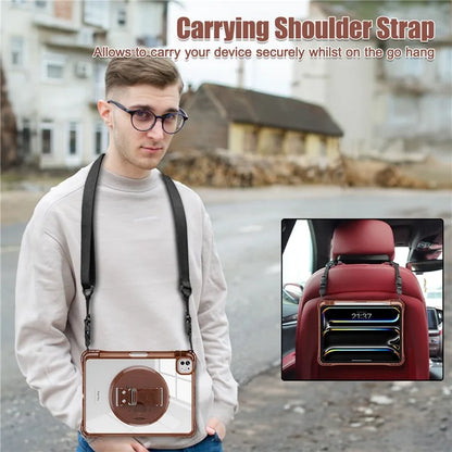 For iPad Pro 11 (2024) Kickstand Case Hand Strap PC+TPU+Acrylic Cover with Shoulder Strap