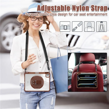 For iPad Pro 11 (2024) Kickstand Case Hand Strap PC+TPU+Acrylic Cover with Shoulder Strap