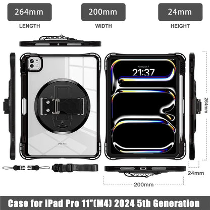 For iPad Pro 11 (2024) Kickstand Case Hand Strap PC+TPU+Acrylic Cover with Shoulder Strap