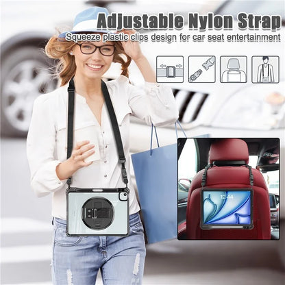 For iPad Air 11 (2024) / Air (2022) / (2020) / iPad Pro 11 (2022) / (2021) / (2020) / (2018) Kickstand Case PC+TPU+Acrylic Cover with Strap