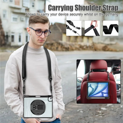 For iPad Air 11 (2024) / Air (2022) / (2020) / iPad Pro 11 (2022) / (2021) / (2020) / (2018) Kickstand Case PC+TPU+Acrylic Cover with Strap