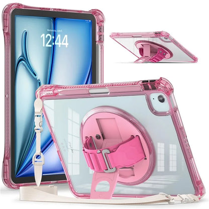 For iPad Air 11 (2024) / Air (2022) / (2020) / iPad Pro 11 (2022) / (2021) / (2020) / (2018) Kickstand Case PC+TPU+Acrylic Cover with Strap