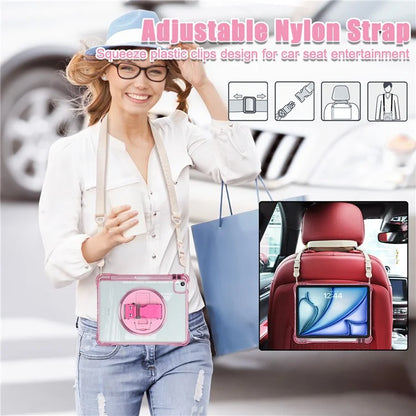 For iPad Air 11 (2024) / Air (2022) / (2020) / iPad Pro 11 (2022) / (2021) / (2020) / (2018) Kickstand Case PC+TPU+Acrylic Cover with Strap