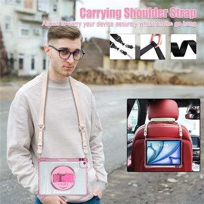 For iPad Air 11 (2024) / Air (2022) / (2020) / iPad Pro 11 (2022) / (2021) / (2020) / (2018) Kickstand Case PC+TPU+Acrylic Cover with Strap