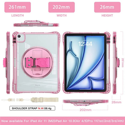 For iPad Air 11 (2024) / Air (2022) / (2020) / iPad Pro 11 (2022) / (2021) / (2020) / (2018) Kickstand Case PC+TPU+Acrylic Cover with Strap