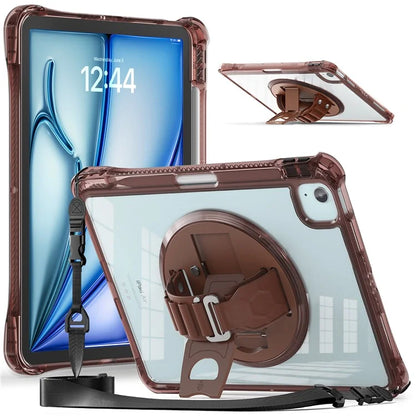 For iPad Air 11 (2024) / Air (2022) / (2020) / iPad Pro 11 (2022) / (2021) / (2020) / (2018) Kickstand Case PC+TPU+Acrylic Cover with Strap