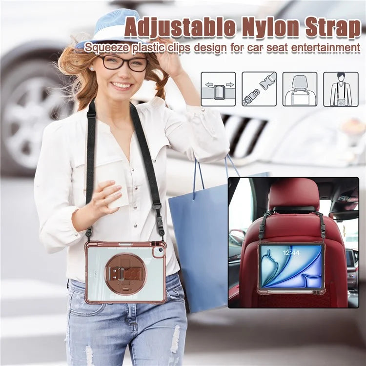 For iPad Air 11 (2024) / Air (2022) / (2020) / iPad Pro 11 (2022) / (2021) / (2020) / (2018) Kickstand Case PC+TPU+Acrylic Cover with Strap