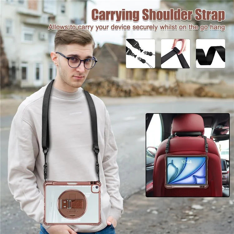 For iPad Air 11 (2024) / Air (2022) / (2020) / iPad Pro 11 (2022) / (2021) / (2020) / (2018) Kickstand Case PC+TPU+Acrylic Cover with Strap