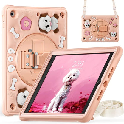For iPad 10.2 (2021) / (2020) / (2019) Case with Shoulder Strap Kickstand Cute Dog PC+Silicone+TPU Tablet Cover