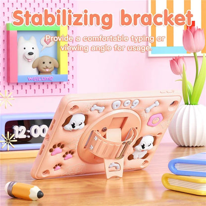 For iPad 10.2 (2021) / (2020) / (2019) Case with Shoulder Strap Kickstand Cute Dog PC+Silicone+TPU Tablet Cover
