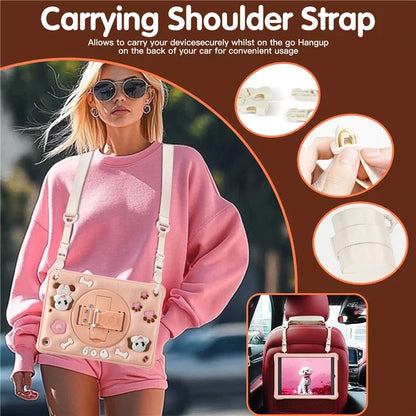 For iPad 10.2 (2021) / (2020) / (2019) Case with Shoulder Strap Kickstand Cute Dog PC+Silicone+TPU Tablet Cover