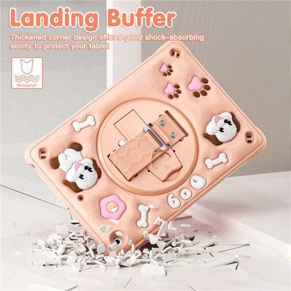 For iPad 10.2 (2021) / (2020) / (2019) Case with Shoulder Strap Kickstand Cute Dog PC+Silicone+TPU Tablet Cover