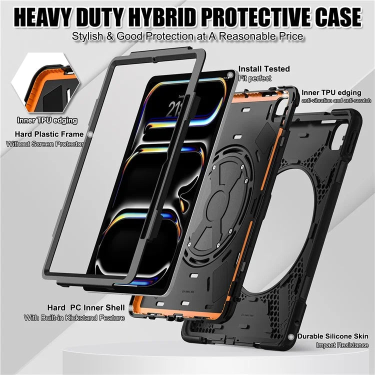 For iPad Pro 13 (2024) Case Kickstand PC+Silicone Tablet Cover