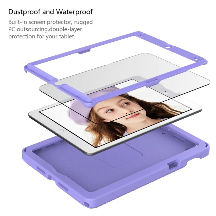 For iPad 10.2 (2019)  /  (2021)  /  (2020)  /  Air 10.5 inch (2019) Case with Shoulder Strap  /  Waterproof Screen Protector EVA Tablet Case - Light Purple