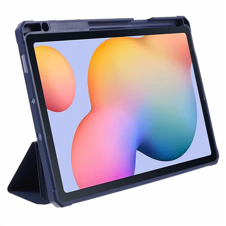 For Samsung Galaxy Tab S6 Lite (2024) / S6 Lite (2022) / S6 Lite (2020) Case PU Leather Tri-fold Stand Clear Back Tablet Cover