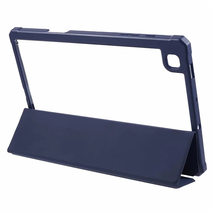 For Samsung Galaxy Tab S6 Lite (2024) / S6 Lite (2022) / S6 Lite (2020) Case PU Leather Tri-fold Stand Clear Back Tablet Cover