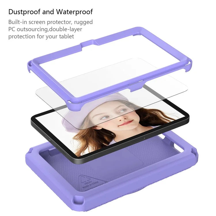 For Amazon Fire 7 (2022) Case with Shoulder Strap  /  Waterproof Screen Protector EVA Tablet Case - Light Purple