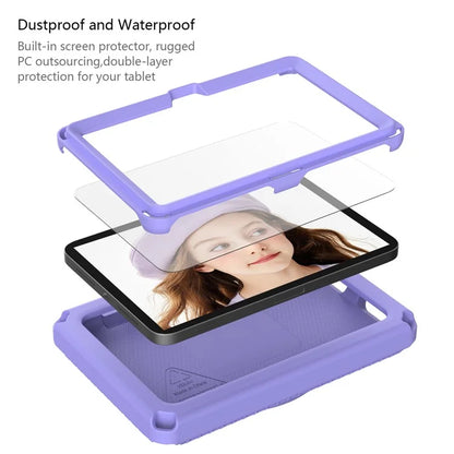 For Amazon Fire 7 (2022) Case with Shoulder Strap  /  Waterproof Screen Protector EVA Tablet Case - Light Purple