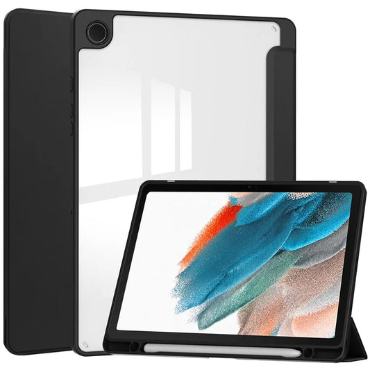 Clear Back Cover for Samsung Galaxy Tab A9+ PU+TPU+Acrylic Tablet Case with Pen Slot