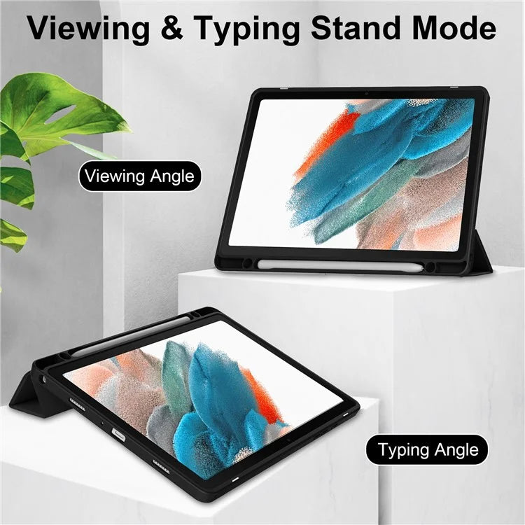 Clear Back Cover for Samsung Galaxy Tab A9+ PU+TPU+Acrylic Tablet Case with Pen Slot