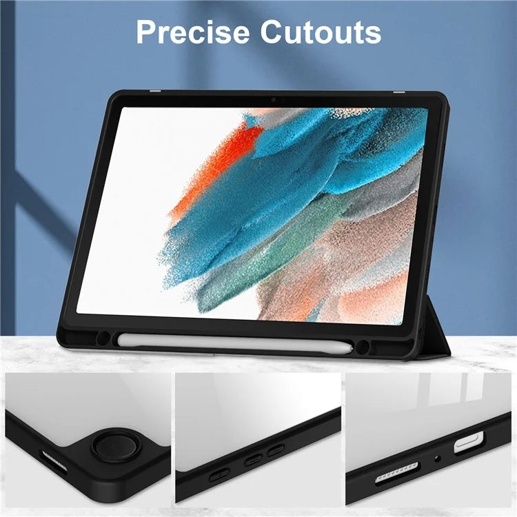 Clear Back Cover for Samsung Galaxy Tab A9+ PU+TPU+Acrylic Tablet Case with Pen Slot