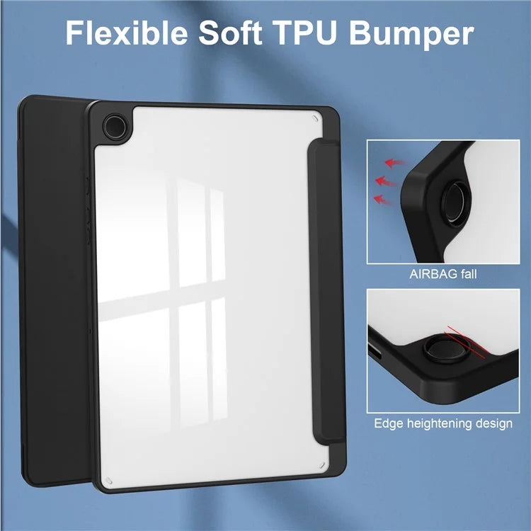 Clear Back Cover for Samsung Galaxy Tab A9+ PU+TPU+Acrylic Tablet Case with Pen Slot