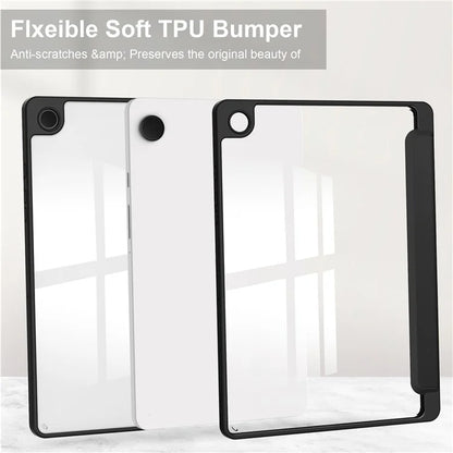 Clear Back Cover for Samsung Galaxy Tab A9+ PU+TPU+Acrylic Tablet Case with Pen Slot