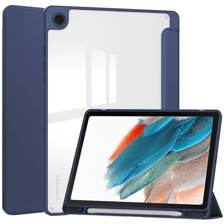 Clear Back Cover for Samsung Galaxy Tab A9+ PU+TPU+Acrylic Tablet Case with Pen Slot