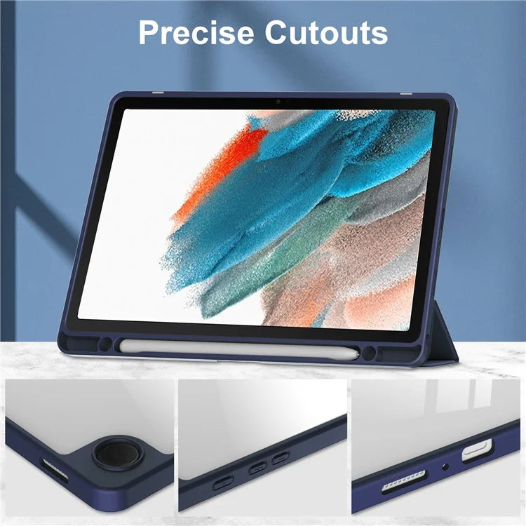 Clear Back Cover for Samsung Galaxy Tab A9+ PU+TPU+Acrylic Tablet Case with Pen Slot