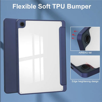 Clear Back Cover for Samsung Galaxy Tab A9+ PU+TPU+Acrylic Tablet Case with Pen Slot