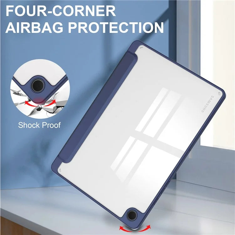 Clear Back Cover for Samsung Galaxy Tab A9+ PU+TPU+Acrylic Tablet Case with Pen Slot