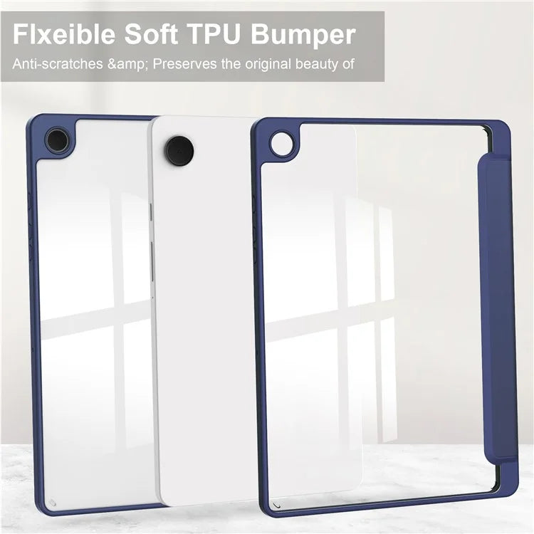 Clear Back Cover for Samsung Galaxy Tab A9+ PU+TPU+Acrylic Tablet Case with Pen Slot