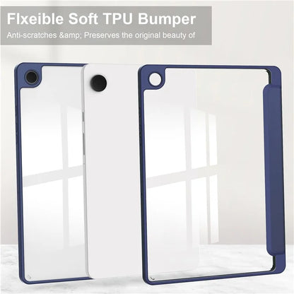 Clear Back Cover for Samsung Galaxy Tab A9+ PU+TPU+Acrylic Tablet Case with Pen Slot