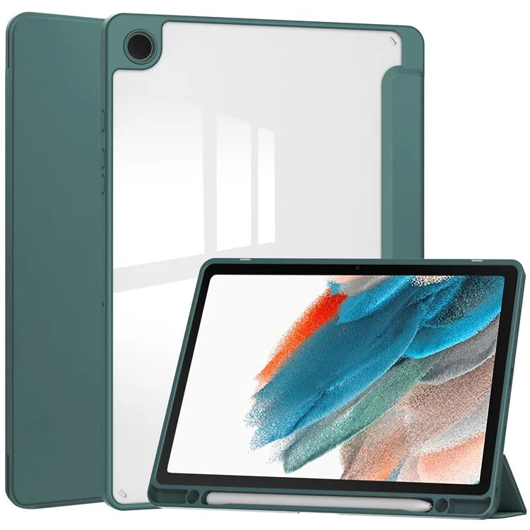 Clear Back Cover for Samsung Galaxy Tab A9+ PU+TPU+Acrylic Tablet Case with Pen Slot