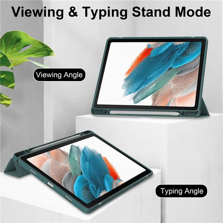 Clear Back Cover for Samsung Galaxy Tab A9+ PU+TPU+Acrylic Tablet Case with Pen Slot