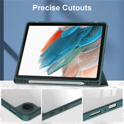 Clear Back Cover for Samsung Galaxy Tab A9+ PU+TPU+Acrylic Tablet Case with Pen Slot