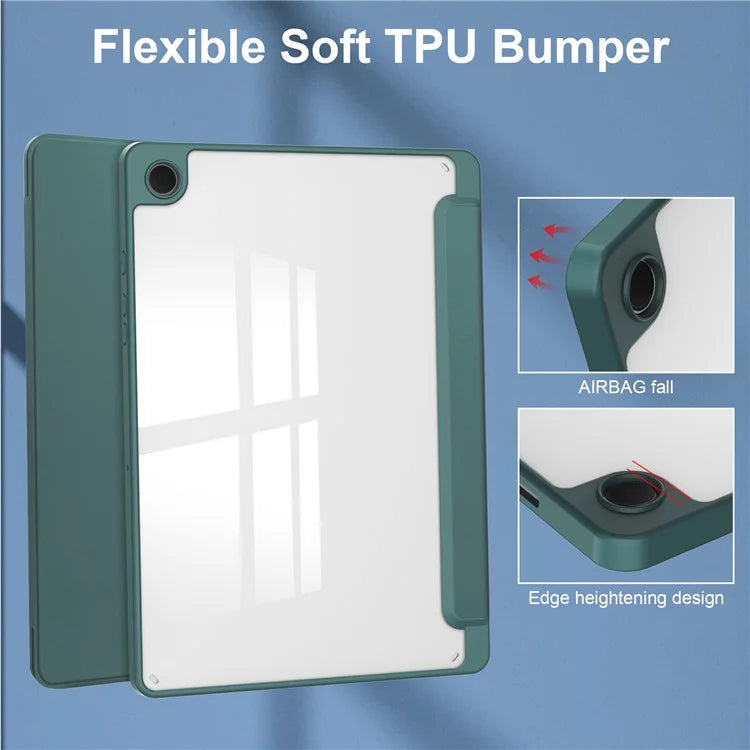 Clear Back Cover for Samsung Galaxy Tab A9+ PU+TPU+Acrylic Tablet Case with Pen Slot