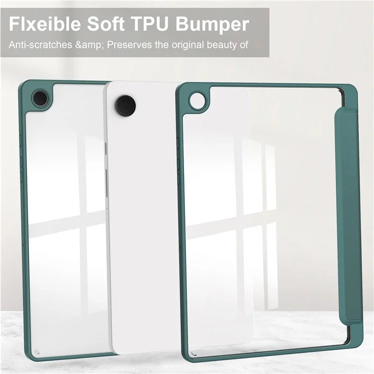 Clear Back Cover for Samsung Galaxy Tab A9+ PU+TPU+Acrylic Tablet Case with Pen Slot