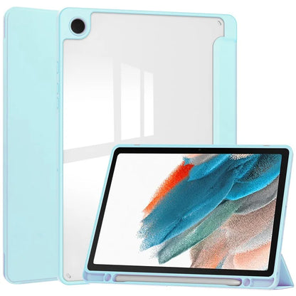 Clear Back Cover for Samsung Galaxy Tab A9+ PU+TPU+Acrylic Tablet Case with Pen Slot