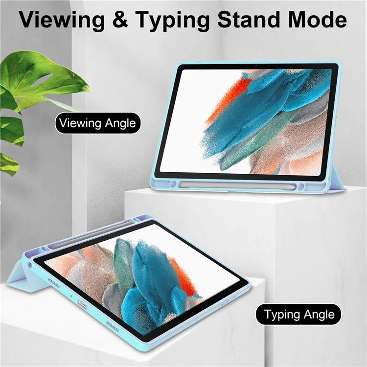 Clear Back Cover for Samsung Galaxy Tab A9+ PU+TPU+Acrylic Tablet Case with Pen Slot