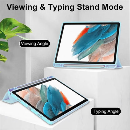 Clear Back Cover for Samsung Galaxy Tab A9+ PU+TPU+Acrylic Tablet Case with Pen Slot