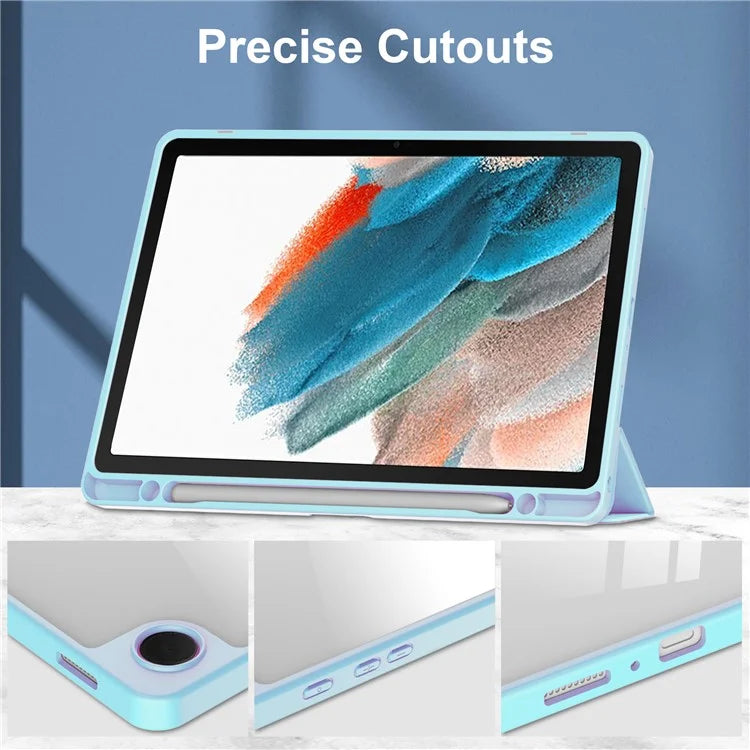 Clear Back Cover for Samsung Galaxy Tab A9+ PU+TPU+Acrylic Tablet Case with Pen Slot