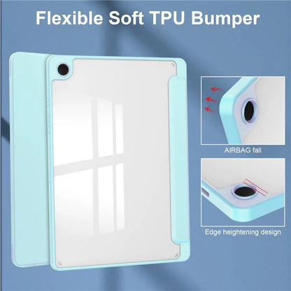 Clear Back Cover for Samsung Galaxy Tab A9+ PU+TPU+Acrylic Tablet Case with Pen Slot