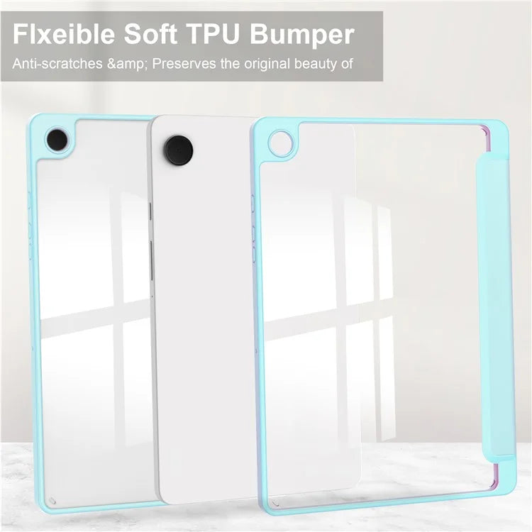 Clear Back Cover for Samsung Galaxy Tab A9+ PU+TPU+Acrylic Tablet Case with Pen Slot