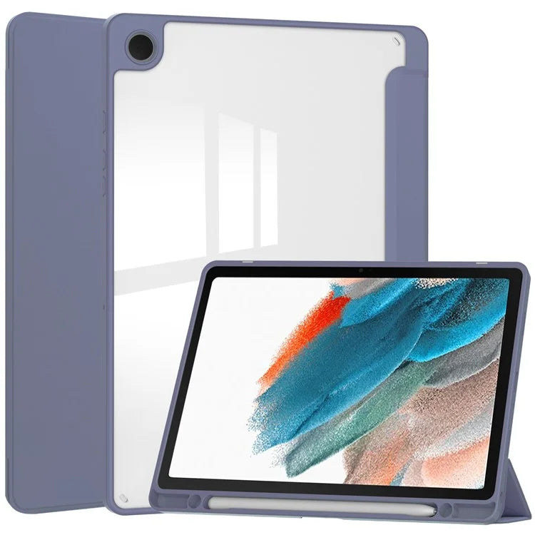 Clear Back Cover for Samsung Galaxy Tab A9+ PU+TPU+Acrylic Tablet Case with Pen Slot
