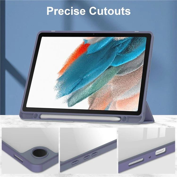 Clear Back Cover for Samsung Galaxy Tab A9+ PU+TPU+Acrylic Tablet Case with Pen Slot
