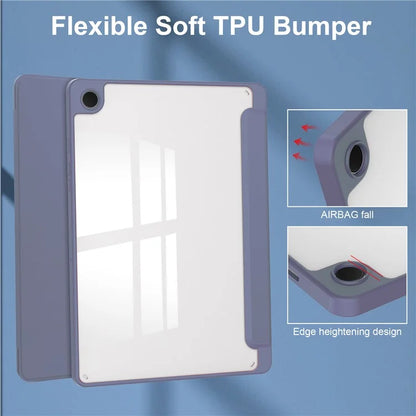 Clear Back Cover for Samsung Galaxy Tab A9+ PU+TPU+Acrylic Tablet Case with Pen Slot