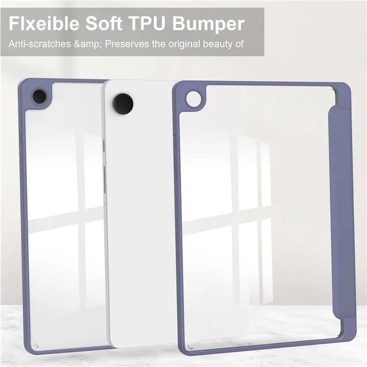 Clear Back Cover for Samsung Galaxy Tab A9+ PU+TPU+Acrylic Tablet Case with Pen Slot
