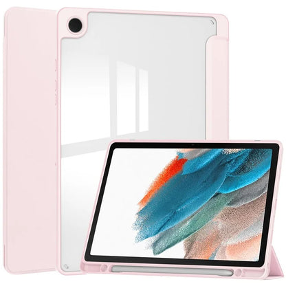 Clear Back Cover for Samsung Galaxy Tab A9+ PU+TPU+Acrylic Tablet Case with Pen Slot