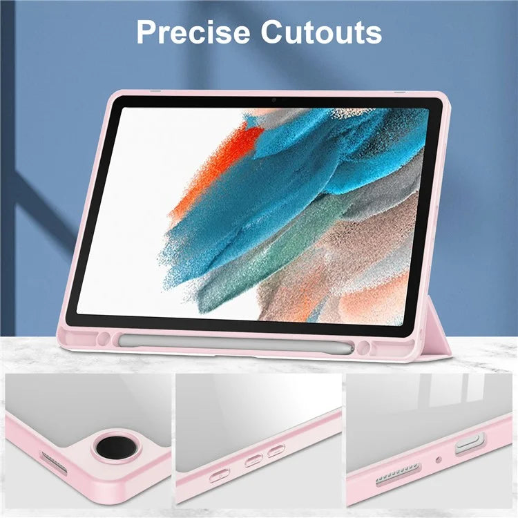 Clear Back Cover for Samsung Galaxy Tab A9+ PU+TPU+Acrylic Tablet Case with Pen Slot